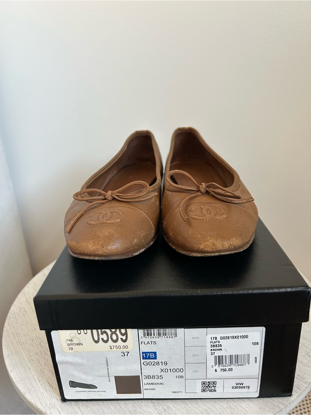 Chanel Brown Leather Ballet Flats with Bow